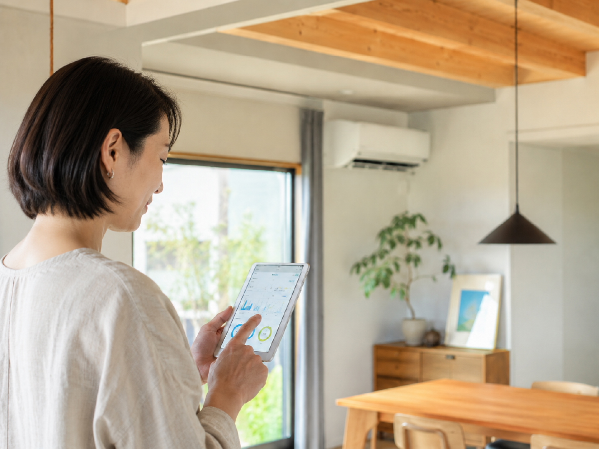 電気使用量と空調設定を確認する様子